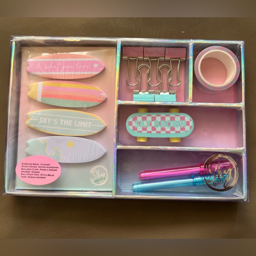 Claire's Iridescent Stationery Set with Pink 💕&Blue 💙 Hues and Mini Skate Board